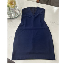Mango Women’s S Blue Solid Sheath Dress V-Neck Sleeveless Short Lined Zip