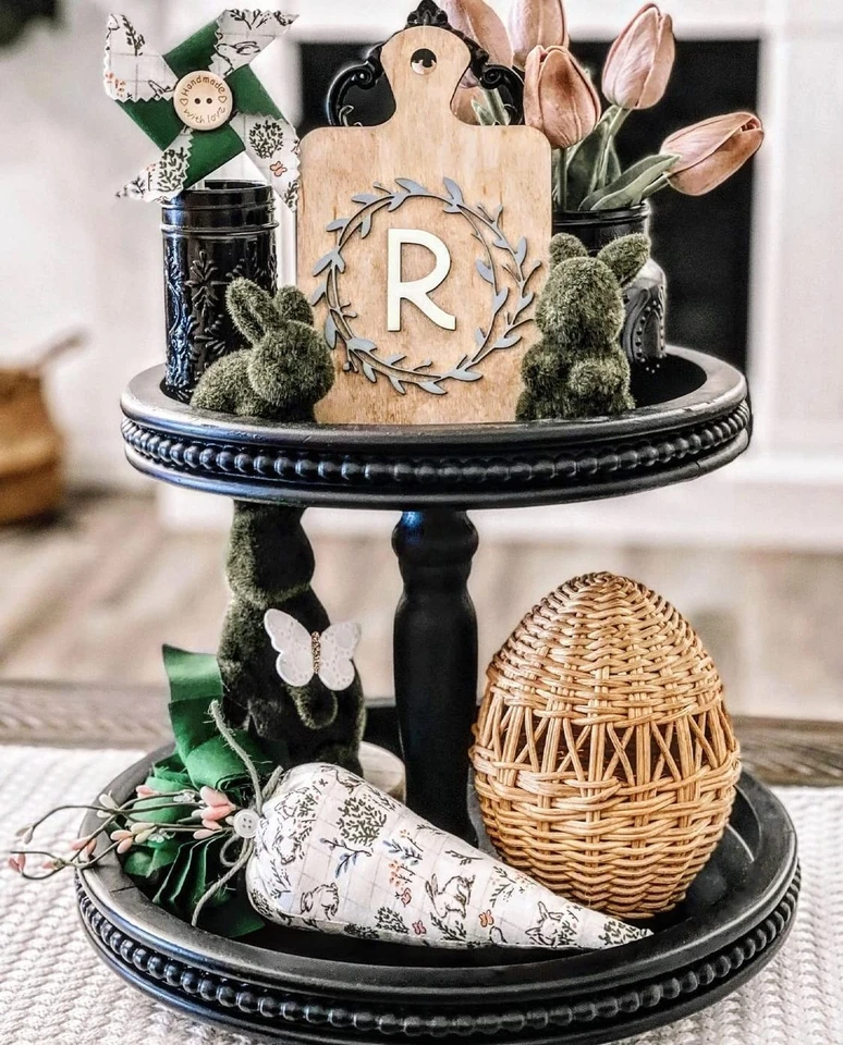 2层托盘木制服务架毛毡创意家居用品。 小号串珠... — 第 2/4 张图片