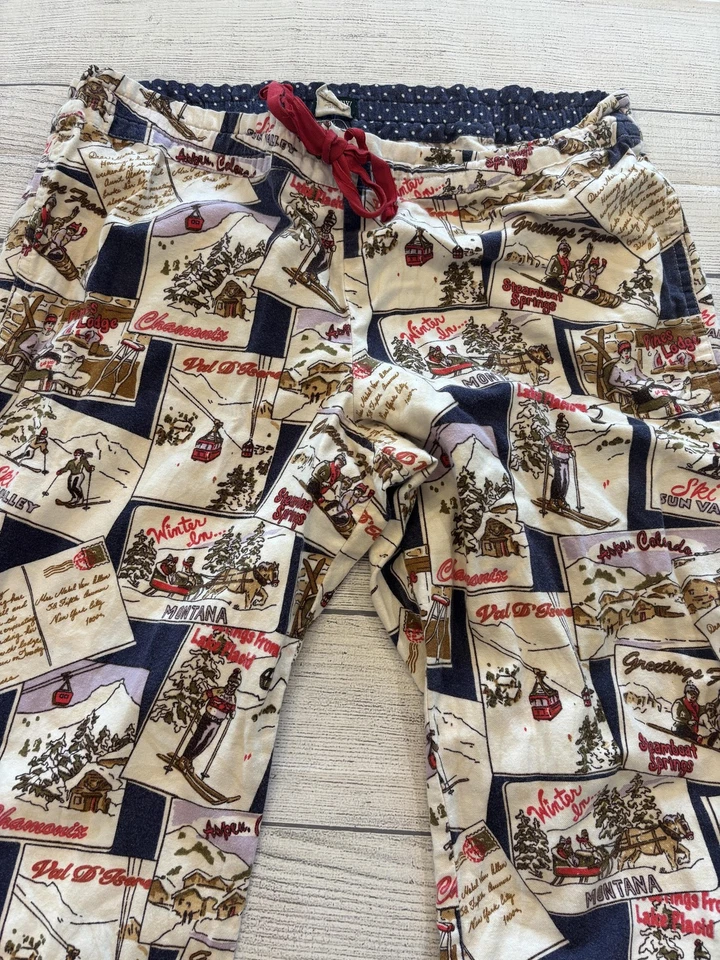 Pantalones de pijama J.Crew para mujer pequeños multicolor estampado de estación de esquí algodón salón dormir Foto 2 de 4