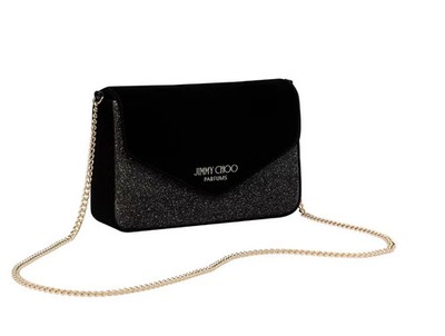 Jimmy Choo Black Velvet Shimmer Glitter Crossbody Evening Sholder Bag Purse NEW