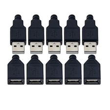 VizGiz 10 Pack USB Plug Replacement 4 PIN Type A Female Male Socket Black
