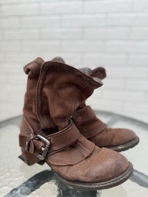 A.S 98 Airstep Italian Buckle & Zip Boho Biker Ankle Brown Boots