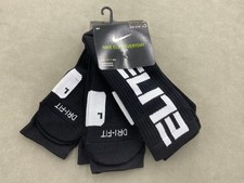 Nike Elite Crew Basketball Socks Crew Black/White Dri Fit Mens 8-12 Size L