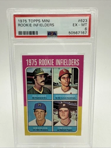 1975 Topps Mini Baseball #623 Rookie Infielders PSA 6