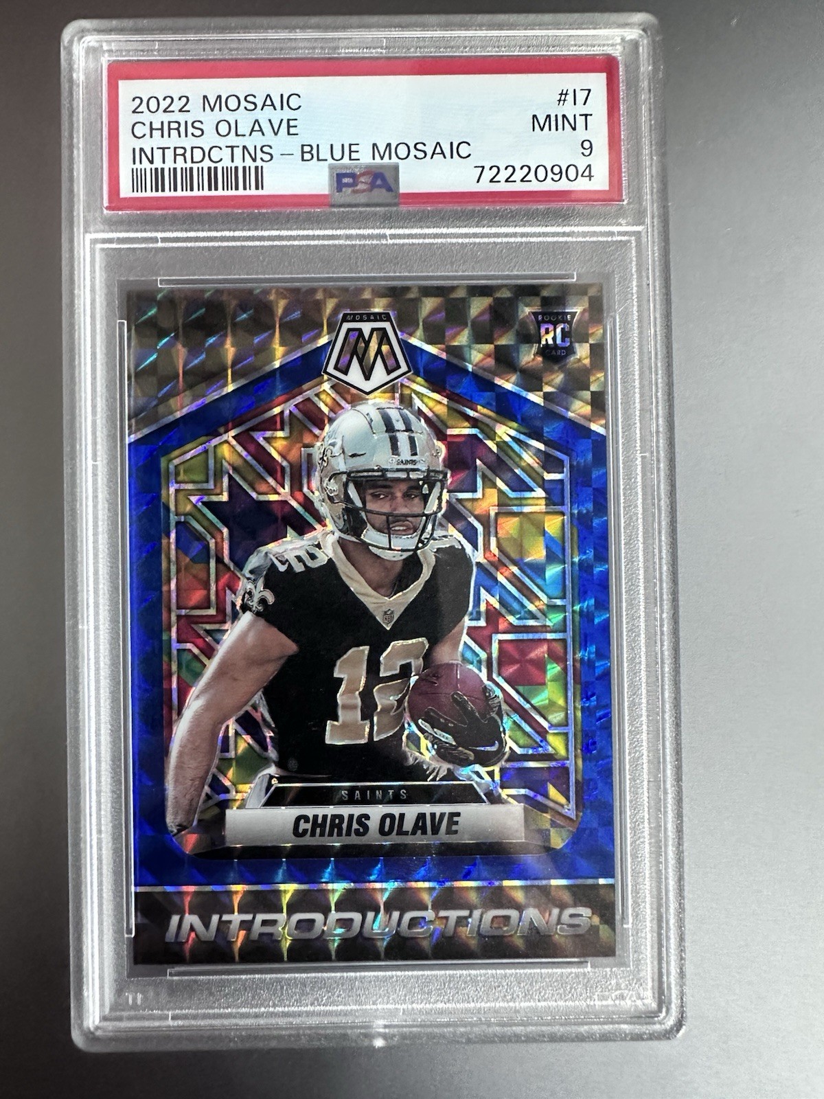 2022 Panini Mosaic Introductions Chris Olave Blue Mosaic /99 Rookie PSA 9 Saints