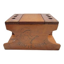 Vintage Popeye Folk Art Wood Pipe Stand Humidor Box Pyrography Blow Me Down