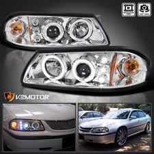 Fits 2000-2005 Chevy Impala LED Halo Projector Headlights Head Lamps Left+RIght