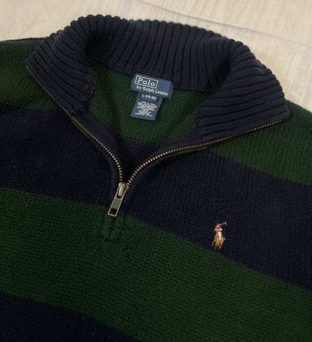 POLO RALPH LAUREN Boy's Interlock Quarter-Zip Pullover Prep Navy GREEN L 14/16 - Picture 2 of 18