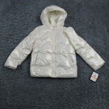London Fog Puffer Jacket Girls 7-8Y White Houndstooth Hooded Lined NWT