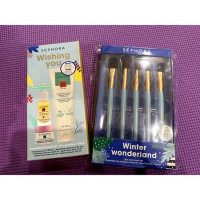 $109 Sephora Set Bundle 5 pc Eye Brush & Wishing You skincare kit NEW Serum