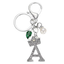 Bling Crown Initial Letter Keychain for Women Letter A-Z Key Chain Silver-A