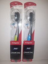Lot of 2 Colgate 360 Charcoal Infused Floss-Tip Bristles Soft Toothbrushes