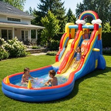 Kids Inflatable House Water Slide Water Park Long Slides w/ Big Splash Pool 20Ft