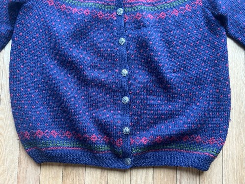 Women's Vtg Wool Norsk Håndstrikk AS Fair-Isle Nordic Ski Cardigan Sweater Sz-L - Picture 3 of 5