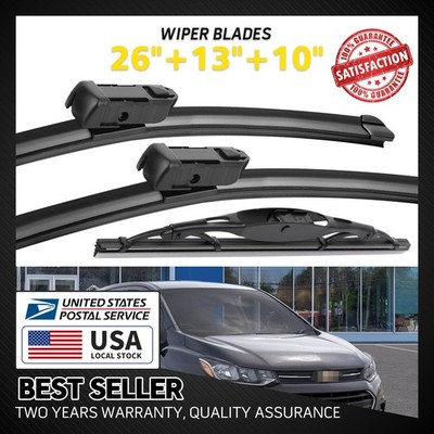 A set of 3 OEM Quality Front and Rear Windshield Wiper Blades Size 26''&13''&10''