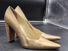Prada Shoes Womens Size 10 Gold Suede Block Heel Pumps Pointed Toe Italy Damaged