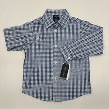 Nautica Boys Flag Blue Plaid Long Sleeve Button Down Dress Shirt Size 4 NDSDR41J