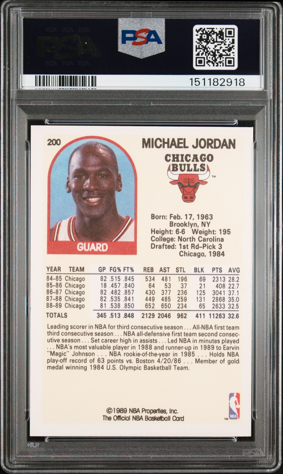 1989 Hoops #200 Michael Jordan PSA 8 Bulls HOF NBA Basketball Vintage Card view 2