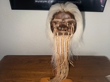 BEARDED WHITE WOOLLY JIVARO SHRUNKEN HEAD -TSANTSA