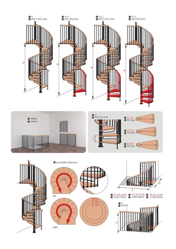 Indoor Large Spiral Staircase Kit Solid Beech Step Handrail Diameter 2000mm - Picture 4 of 8