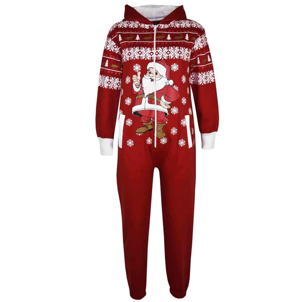 Mädchen Jungen Neuheit Weihnachten Santa Rote Fleece A2Z Einteiler Overall 5-13 - Bild 1 von 1