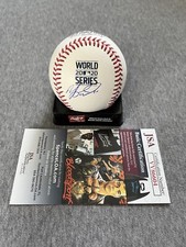 LOS ANGELES DODGERS- AJ POLLOCK SIGNED 2020 WORLD SERIES LOGO BASEBALL JSA 604