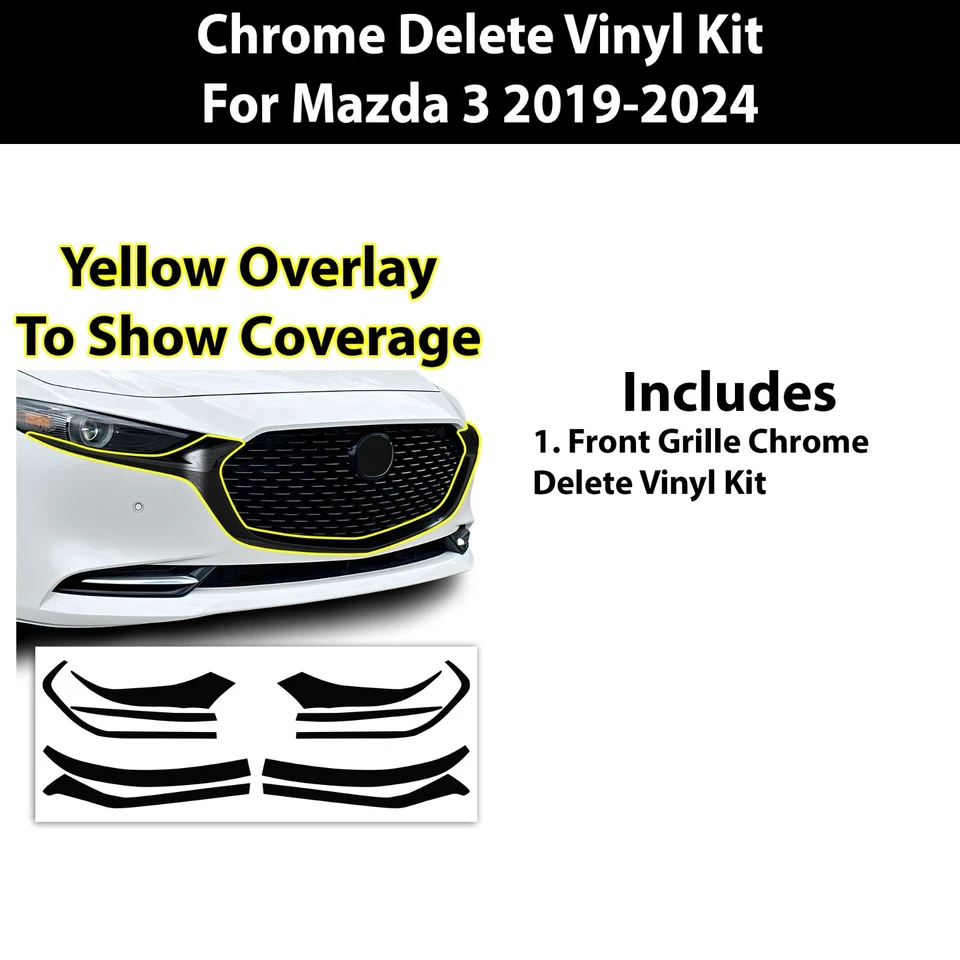 Fits Mazda 3 2019-2025 Front Grille Chrome Delete Decal Blackout Vinyl Trim - Image 2 of 4