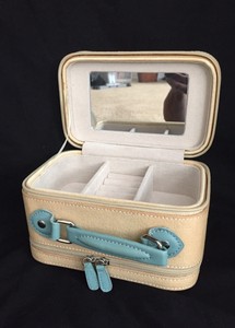 Pottery Barn Travel Jewelry Box Organizer Canvas Blue Leather