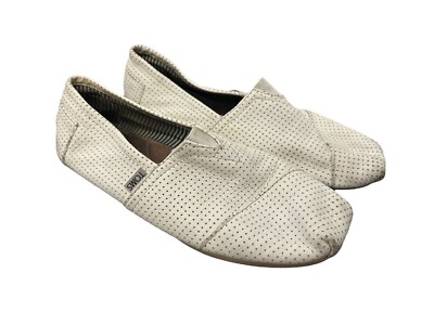 TOMS perforated white leather slip on shoes mens size 2010s GUC