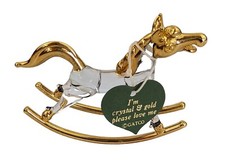 Crystal Rocking Horse Figurine Hand Blown Glass Gold Made By Gatco Trinket