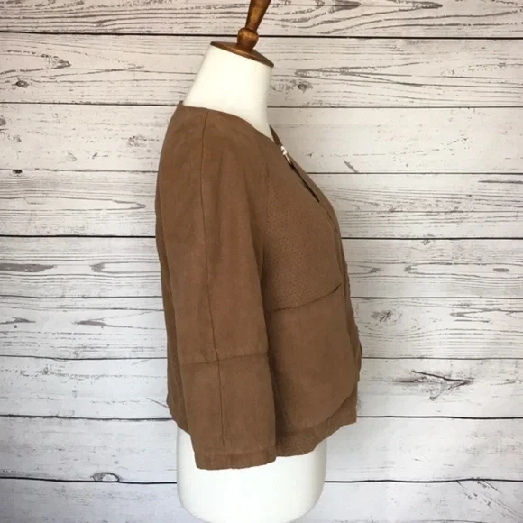 METAPHOR 棕褐色麂皮绒穿孔短夹克 XS — 第 3/4 张图片