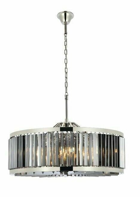 10-Light Polished Nickel Chandelier with Silver Shade Crystal 35-Inch Dining Fixture