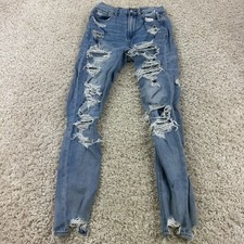 American Eagle Womens Size 00 Mom Jean Distressed Skinny Leg Light Wash Blue