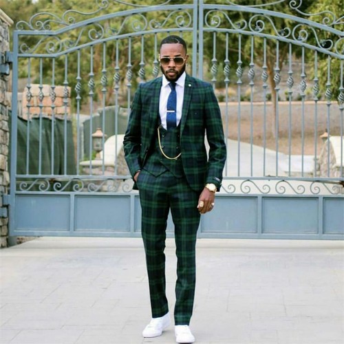 Plaid Mens Suits Jacket Pant 2Pieces 