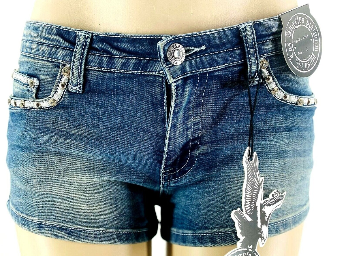 PLATINUM PLUSH LADIES SUGAR SKULL RHINESTONE DENIM 5 POCKET