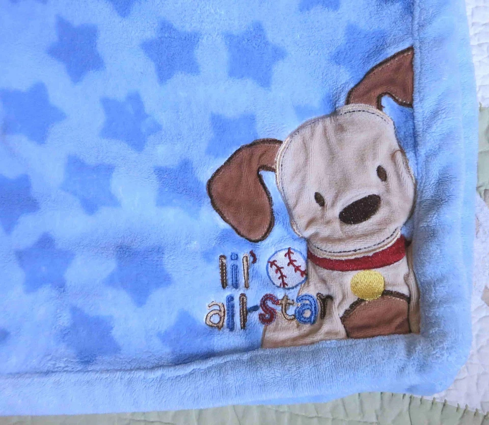 Just Born Lil' All-star щенок собака Baby синий плюшевый w звезды Baby мальчика одеяло б/у в отличном состоянии - Изображение 2 из 4