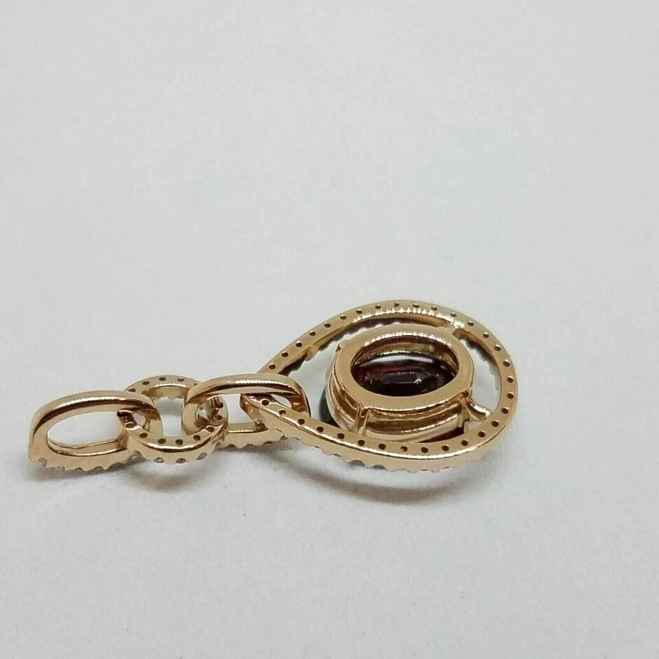 4 Kt Ovalschliff simulierter Granat Damen Hochzeit Anhänger 14 K Weißgold pla... - Bild 3 von 4