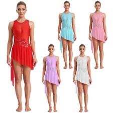 US Women Lyrical Dance Sleeveless Irregular Ice Skating Dress Contemporary Dress