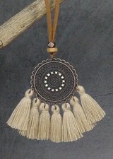30-32" Sweater Leather Necklace With 3" Wood Pendant Tassel New Free Ship B1875