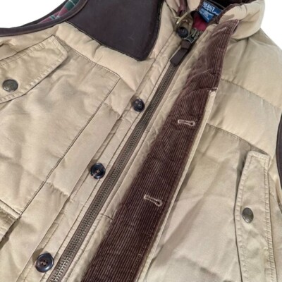 Vintage Ralph Lauren POLO Down Hunting Vest Wool Plaid Lining Mens