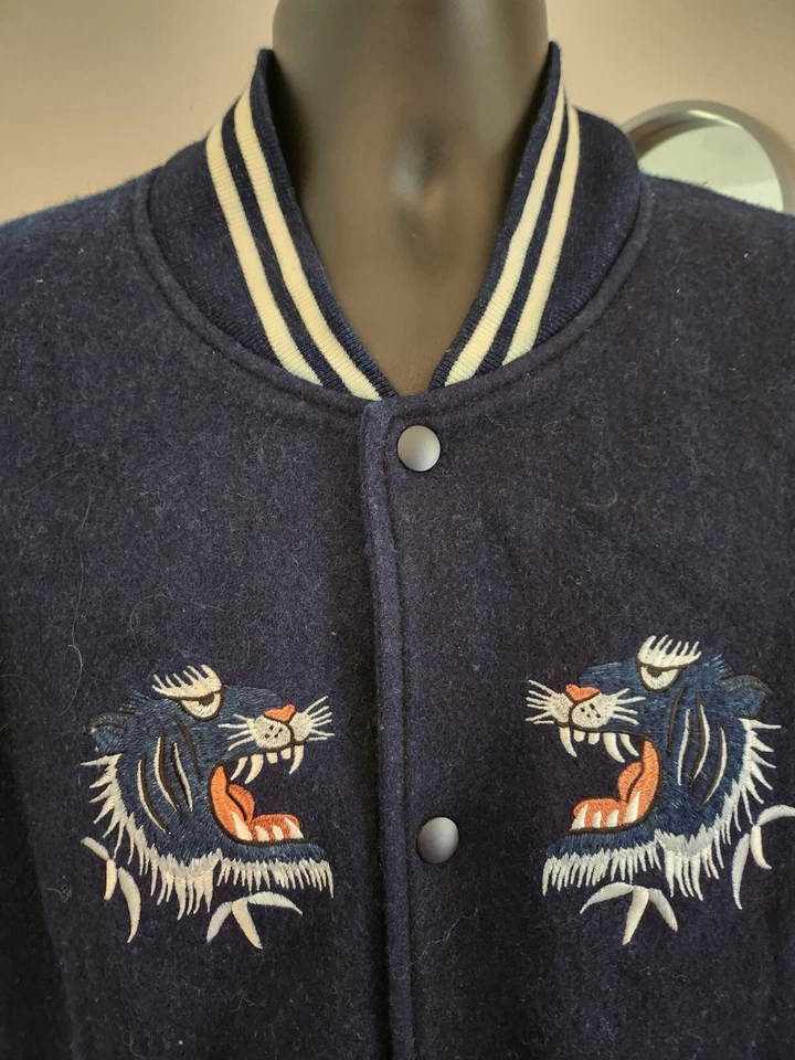 Chaqueta Universitaria Golden State Remi Relief Para Hombres XL Delgada Lana de Buey Japón Dragón Foto 2 de 4