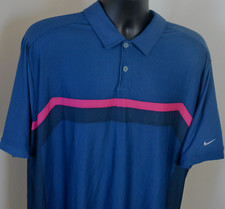 NIKE GOLF POLO SHIRT TOUR PERFORMANCE DRI FIT MENS XL BLUE STRIPED CHEST S/S VGC