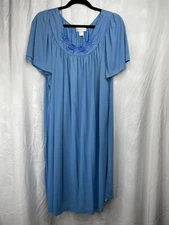 Vintage Nightgown Silky Nylon by Shadowline 3X Deep Blue Petals Collection