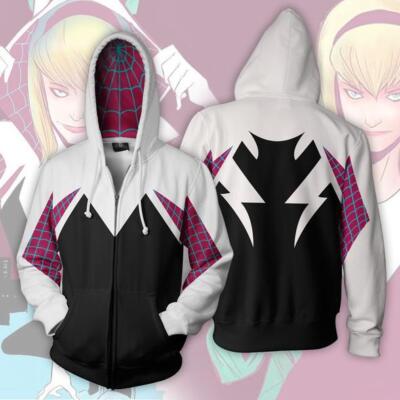 Spider Gwen Stacy Hoodie Unisex Pullover Cosplay Costume Jacket Coat Adults  Teen