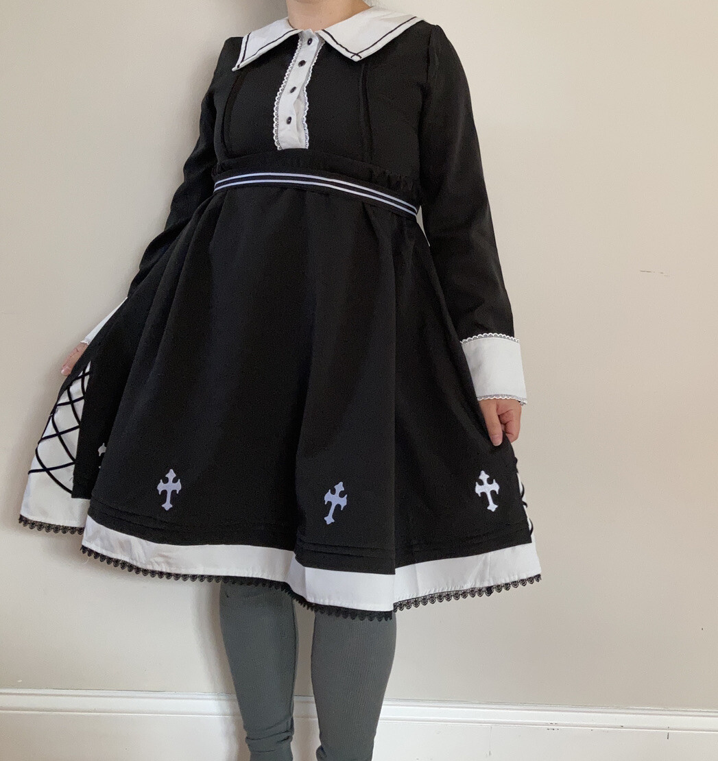 Black Gothic Costume Dress Catholic Schoolgirl Collar Cross J-Yuefang  Juniors L | eBay
