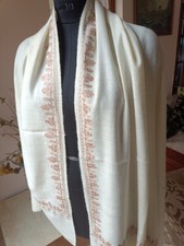 WHITE 100 WOOL HIMALYAN KULLU ARTISTIC PURE PASHMINA SHAWL TRIBAL ART