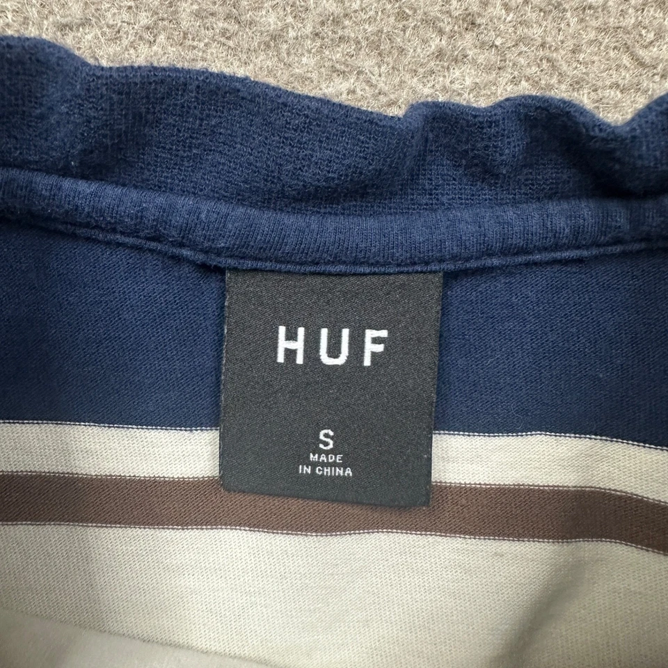 HUF рубашка мужская маленький S коричневый в полоску коротким рукавом скейтбординга взрослых повседневный футболка - Изображение 2 из 4