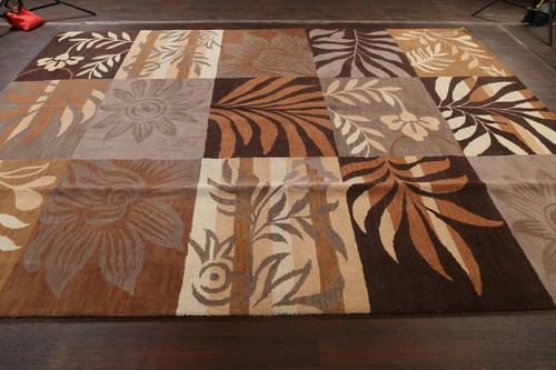 Checked Indian Oriental Transitional Area Rug Living Room Hand-tufted 10x13 ft - Picture 8 of 11