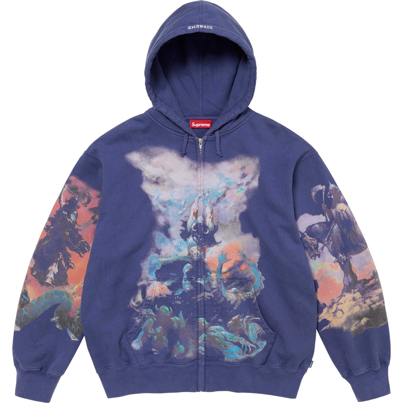 Sweat à capuche zippé Supreme Frazetta bleu marine délavé (taille XL)