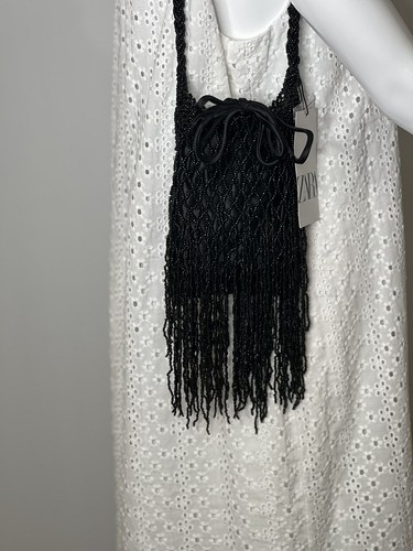 Zara clutch Bag black Embellished embroidered Shoulder Bag Jewel fringe New - Picture 8 of 18